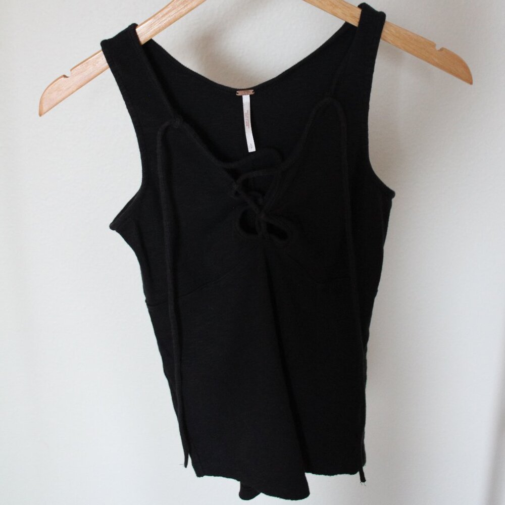 Free People Ribbed Emmy Lou Lace-Up Tank Top Black Small